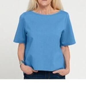 Beta Brand Women’s Boxy Short Sleeve High Low Top Large Blue Ponte Knit